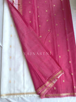Load image into Gallery viewer, Maheswari Small Border Cotton Saree : White x Pink
