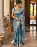 Load image into Gallery viewer, Heritage Motifs x Semi Soft Silk Saree - Dusky Blue
