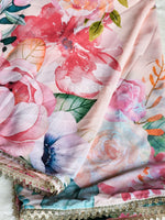 Load image into Gallery viewer, Floral x Georgette Saree - Peach
