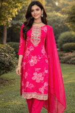 Load image into Gallery viewer, MAHIMA [S/36] - Straight Cut Kurti Set (Hot Pink)
