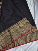 Load image into Gallery viewer, Narayanpet Mercerised Cotton Saree x Tall border : Black x Red
