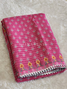 Sequins x Printed Georgette Saree - Pink