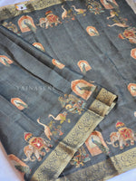 Load image into Gallery viewer, Regal Nature x Printed Linen Tissue Saree : Metallic AshBlue
