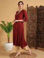 Load image into Gallery viewer, DAAKINI [XL/42] - Semi-Flared Kurti Dress (Maroon)
