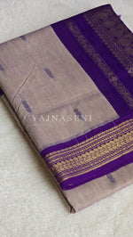 Load image into Gallery viewer, Kalyani Cotton Saree - Gold Zari : Grey x Violet
