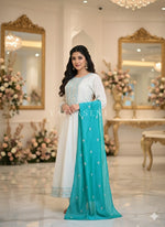Load image into Gallery viewer, SAMIRA [3XL/46] - Flared Kurti Set (White x Blue)
