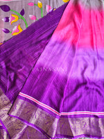 Load image into Gallery viewer, Cotton Silk Saree x Gradient Colour: Purple x Pink x Grey
