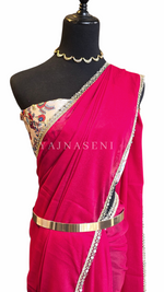 Load image into Gallery viewer, Chiffon Saree x Mirrors x Lace : Hot Pink
