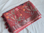 Load image into Gallery viewer, Printed Linen Cotton Saree x Silver Zari Border : Rose Taupe
