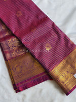 Load image into Gallery viewer, Vaira Oosi Checkered x Peacock Semi Silk Saree - Mulberry
