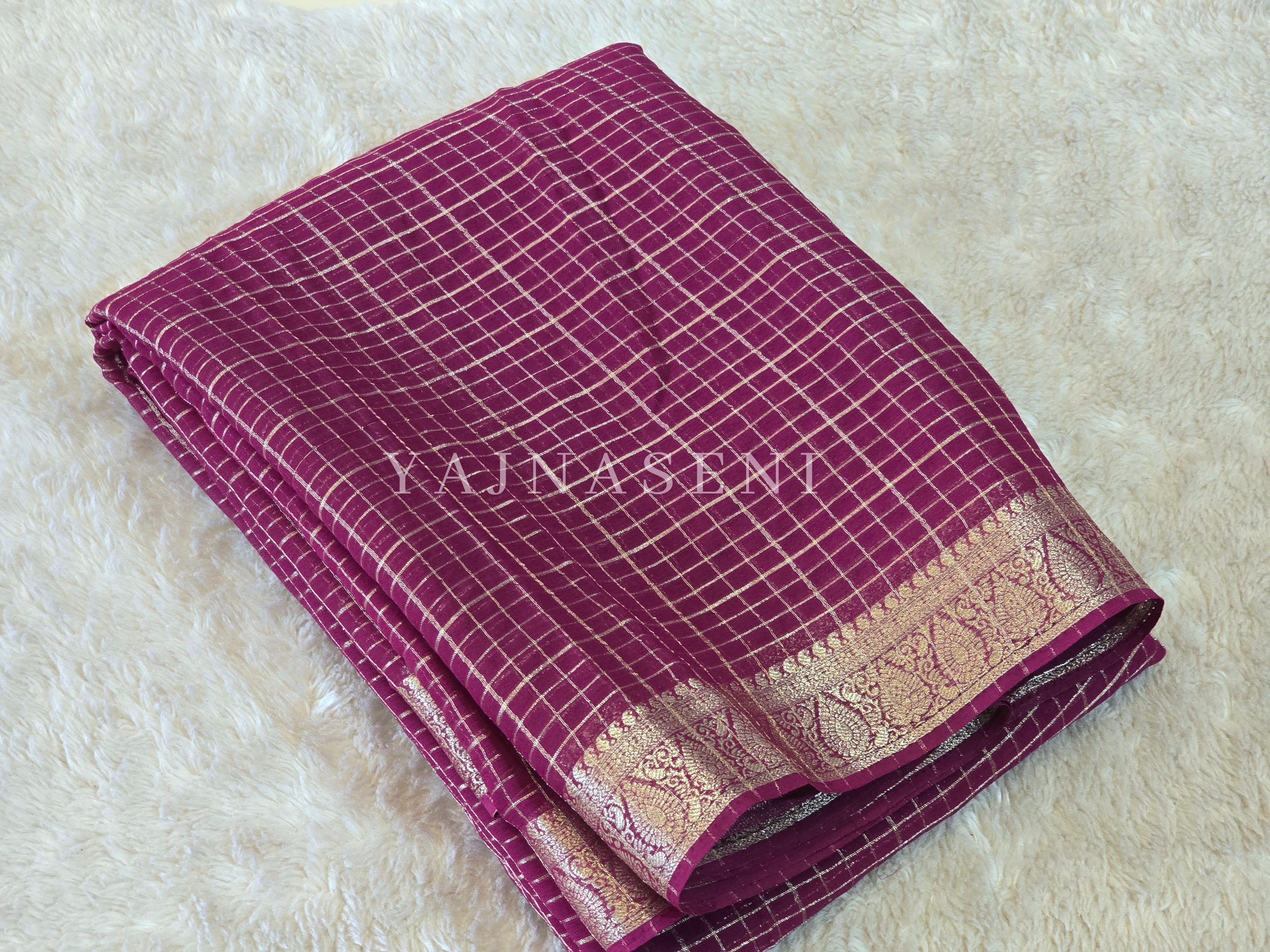 Georgette Saree x Checkered Zari : Burgundy
