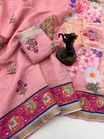 Load image into Gallery viewer, Printed Linen Cotton Saree x Beads x Sequins : Pink
