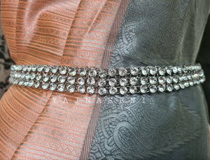 Hipchain - Triple layer white stones (silver)