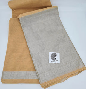 Cotton Saree with Big Silver Zari Border - Latte