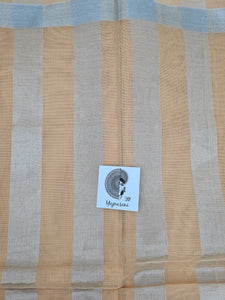 Cotton Saree with Big Silver Zari Border - Latte