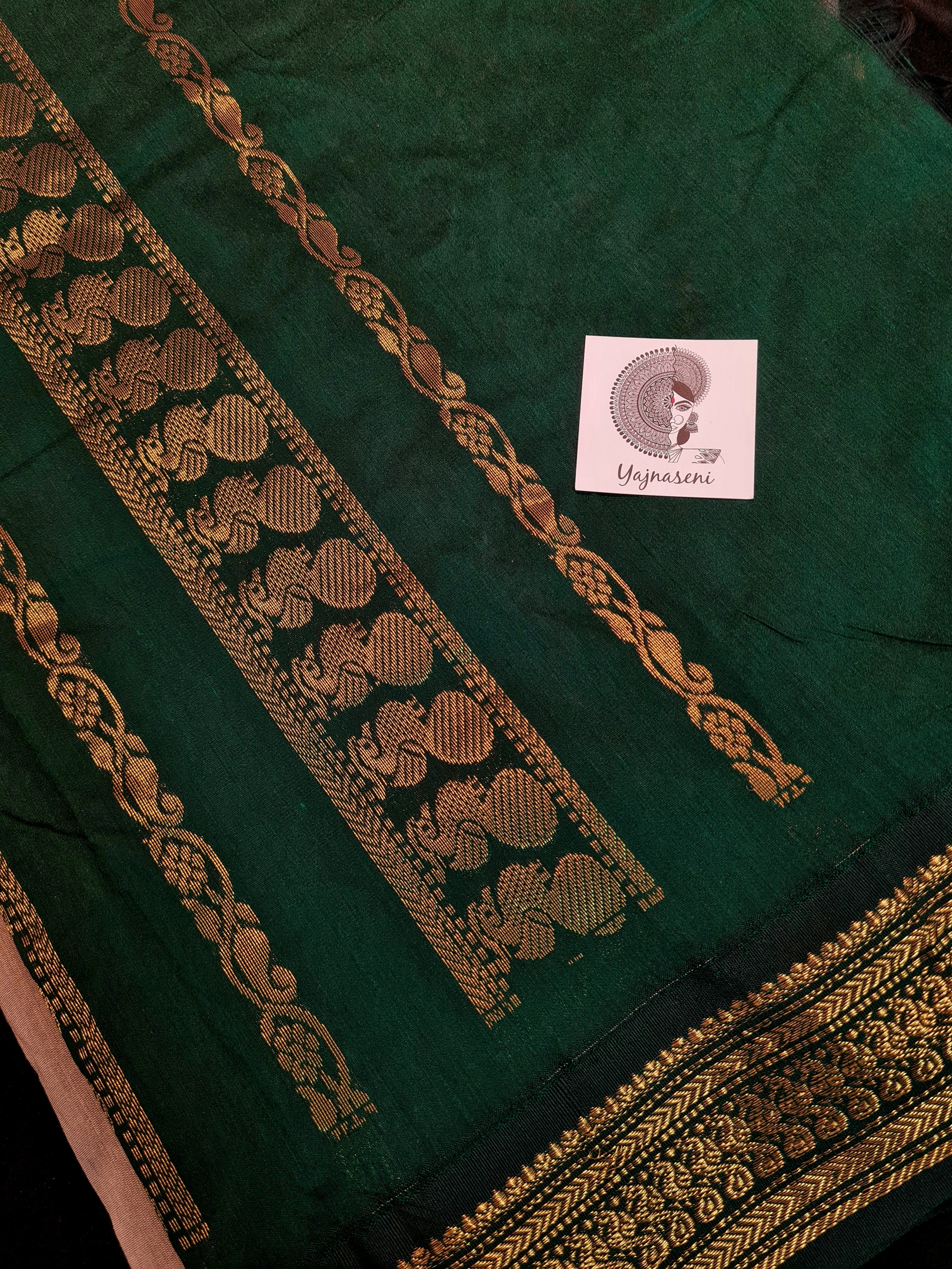 Kalyani Cotton Saree - Ash Grey with Dark Green – Yajnaseni