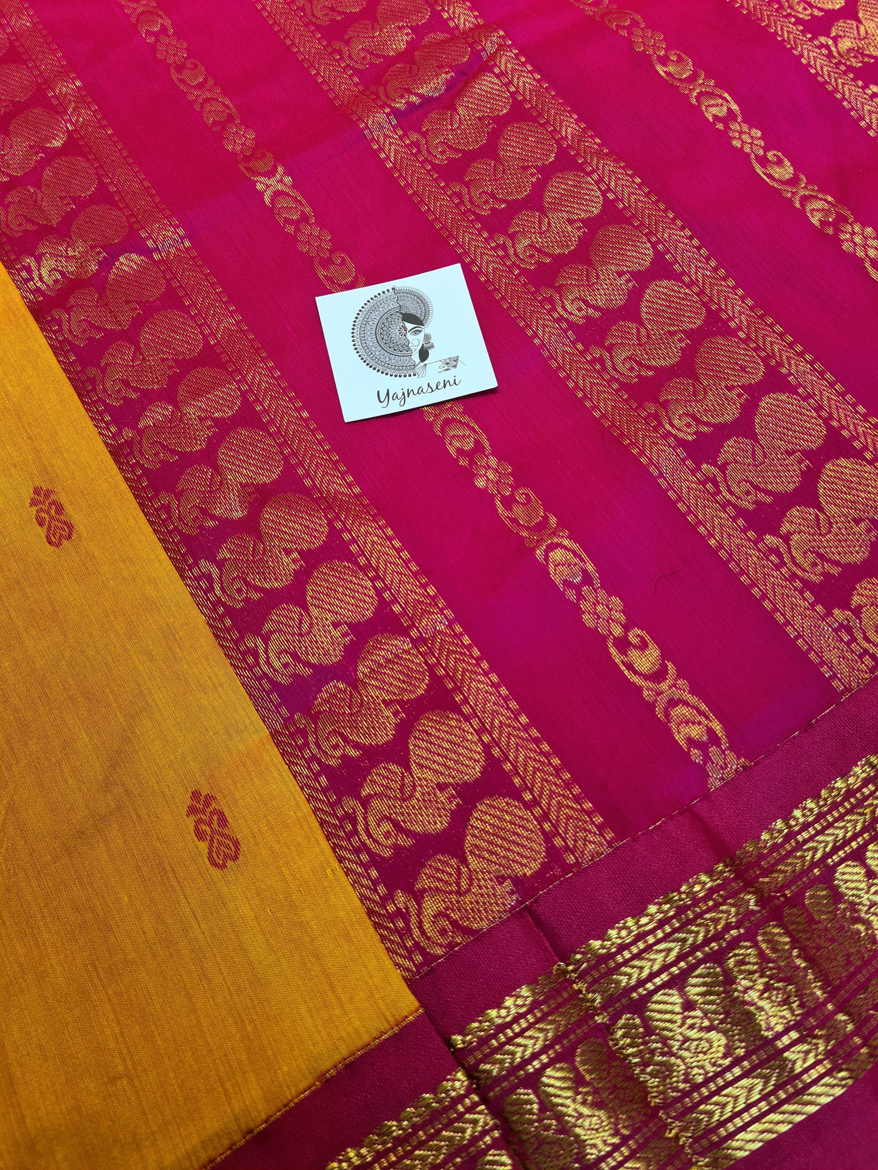 Kalyani Cotton Saree - Sandalwood with Pink