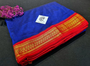 Kalyani Cotton Saree - Royal Blue with Red