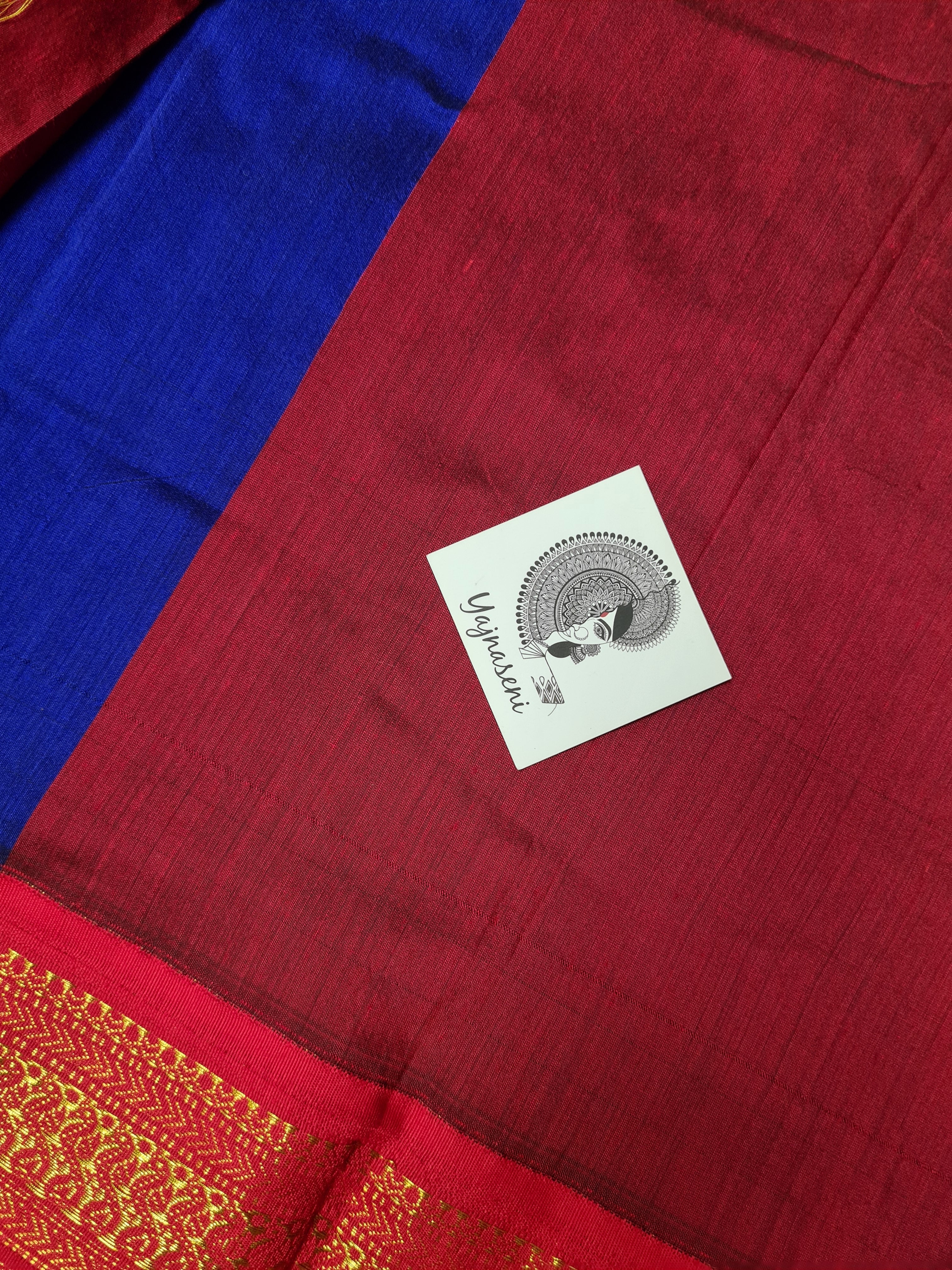 Kalyani Cotton Saree - Royal Blue with Red