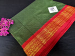 Load image into Gallery viewer, Kalyani Cotton Saree - Forest Green with Red
