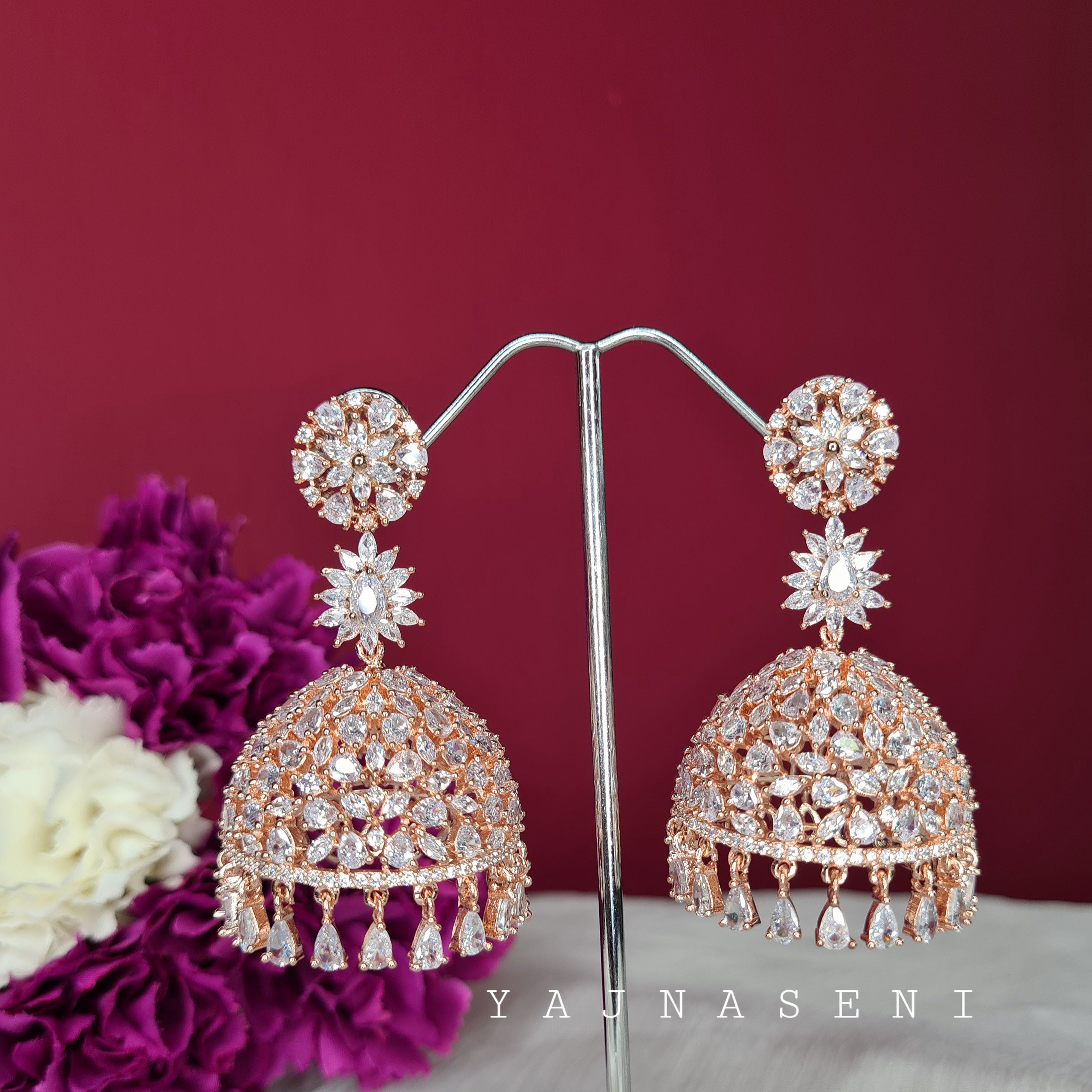 NIMISHA jhumkas (rosegold-white)