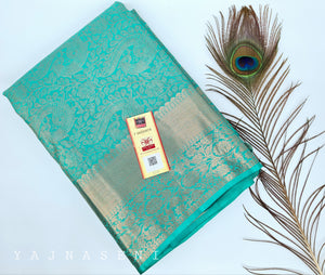 Turquoise - Pure Kanjivaram Silk Saree with Copper Zari