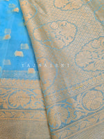 Load image into Gallery viewer, SilverGold Banarasi x SemiGeorgette Saree - Blue
