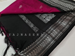 Kalyani Cotton Saree - Silver Zari : Magenta x Black