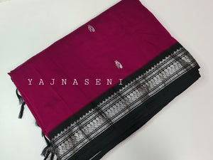 Kalyani Cotton Saree - Silver Zari : Magenta x Black