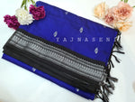 Load image into Gallery viewer, Kalyani Cotton Saree - Silver Zari : Sapphire x Black
