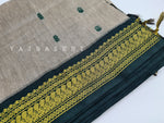 Load image into Gallery viewer, Kalyani Cotton Saree - Ash Grey with Dark Green (with butta)
