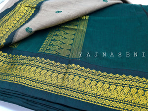 Kalyani Cotton Saree - Ash Grey with Dark Green (with butta)