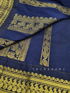 Kalyani Cotton Saree - Orange x Midnight Blue