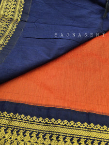 Kalyani Cotton Saree - Orange x Midnight Blue