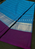 Load image into Gallery viewer, Minimalist Cotton Saree , Temple border Series : Blue x Purple
