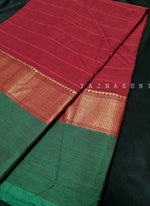 Load image into Gallery viewer, Minimalist Cotton Saree , Temple border Series : Dark Red x Green
