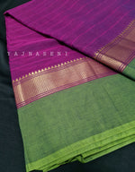 Load image into Gallery viewer, Minimalist Cotton Saree , Temple border Series : Purple x Green
