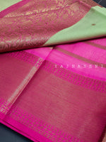 Load image into Gallery viewer, Banarasi , Kora Organza Saree - Lime x Pink
