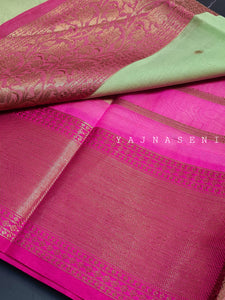 Banarasi , Kora Organza Saree - Lime x Pink
