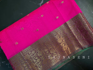 Banarasi , Kora Organza Saree - Hot Pink x Green