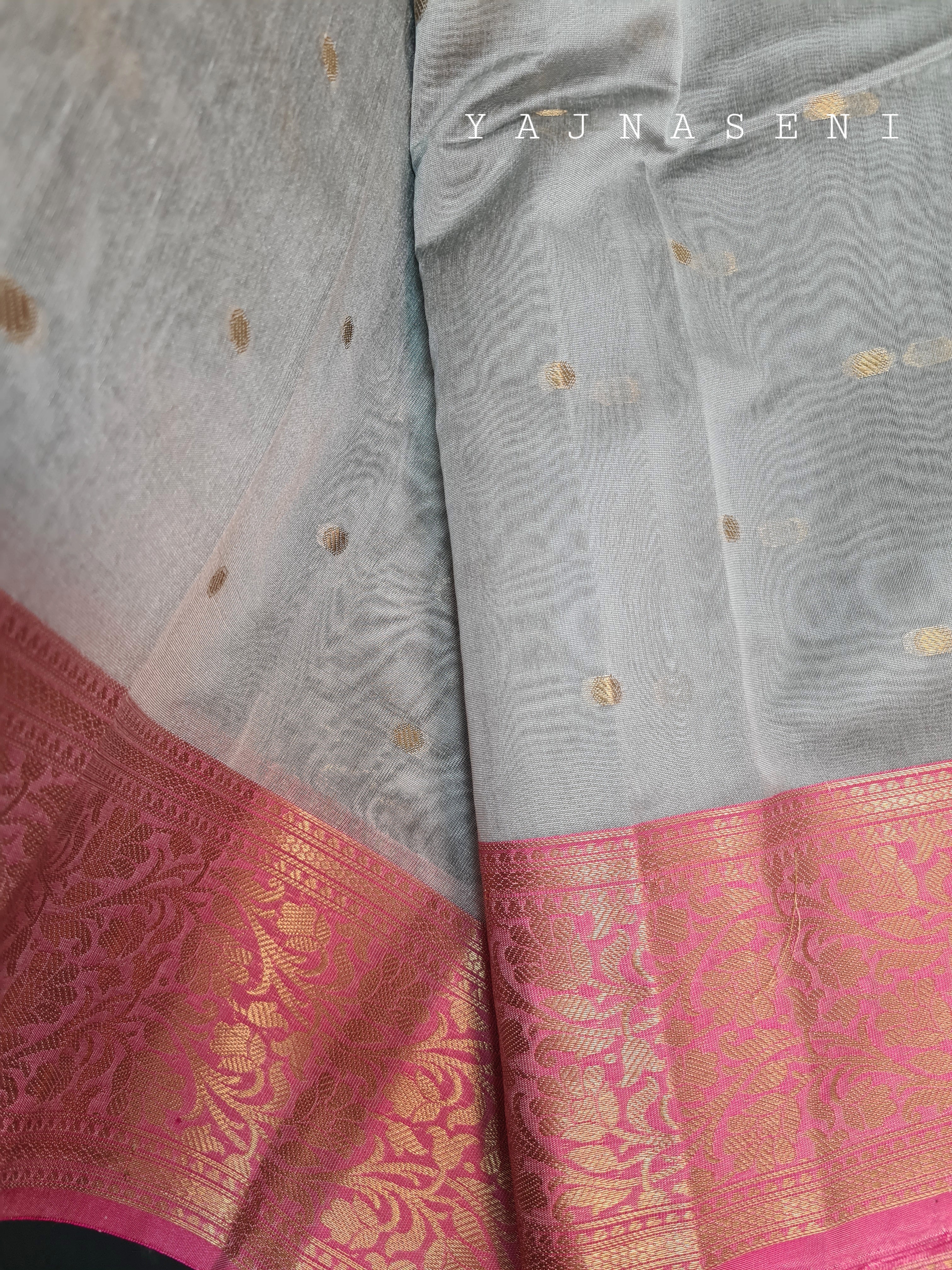 Banarasi , Kora Organza Saree - Grey x Pink