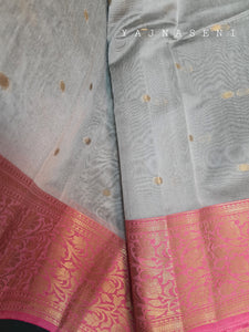 Banarasi , Kora Organza Saree - Grey x Pink