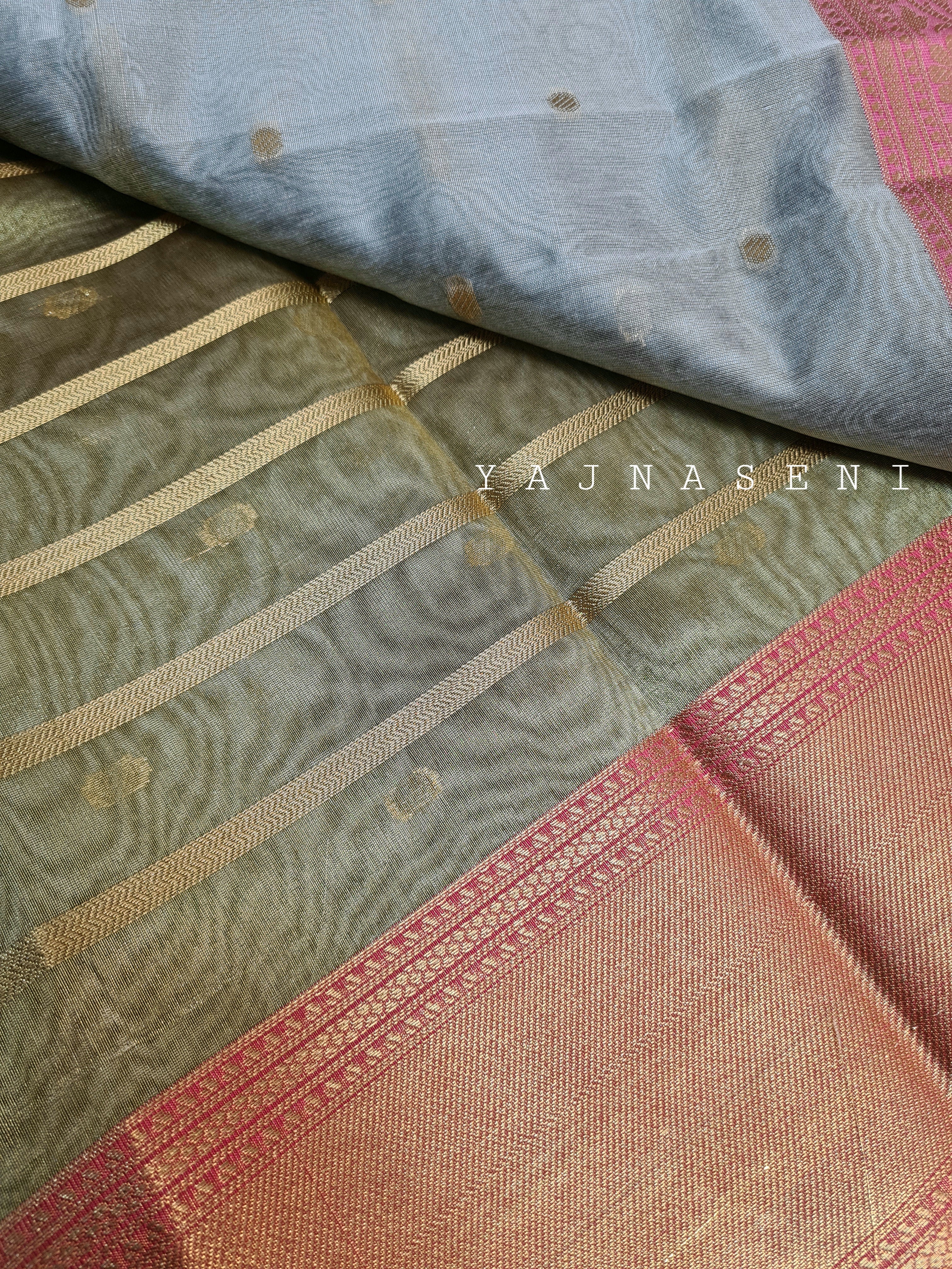 Banarasi , Kora Organza Saree - Grey x Pink