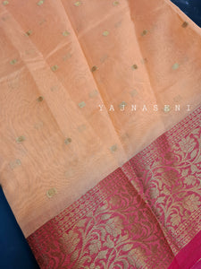 Banarasi , Kora Organza Saree - Peach x Pink