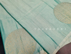 Soft Silk Borderless Mandala Saree - Mint
