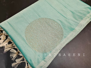 Soft Silk Borderless Mandala Saree - Mint