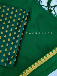 Minimalist Chiffon saree + Linden blouse : Emerald