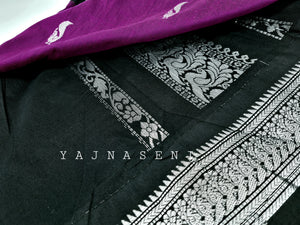 Kalyani Cotton Saree - Silver Zari : Violet x Black