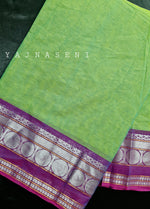 Load image into Gallery viewer, Kanchipuram Pure Cotton saree - Seafoam x Violet (silver zari)
