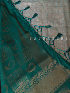 Banarasi Soft Silk Copper Zari Saree - Powder Blue x Teal